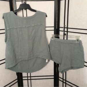 Free People | Seafoam Green Shorts + Tank Lounge Set